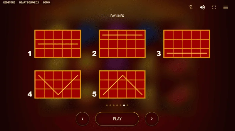 Heart Deluxe 2x - miradi mitano ya mistari ya kushinda kutoka kushoto kwenda kulia